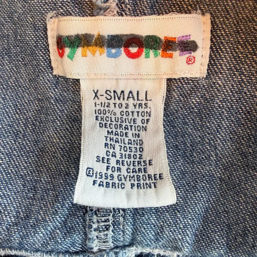 VTG 90s Gymboree Autumn Berries Blue Jean Denim Overall Dress Floral Embroidery